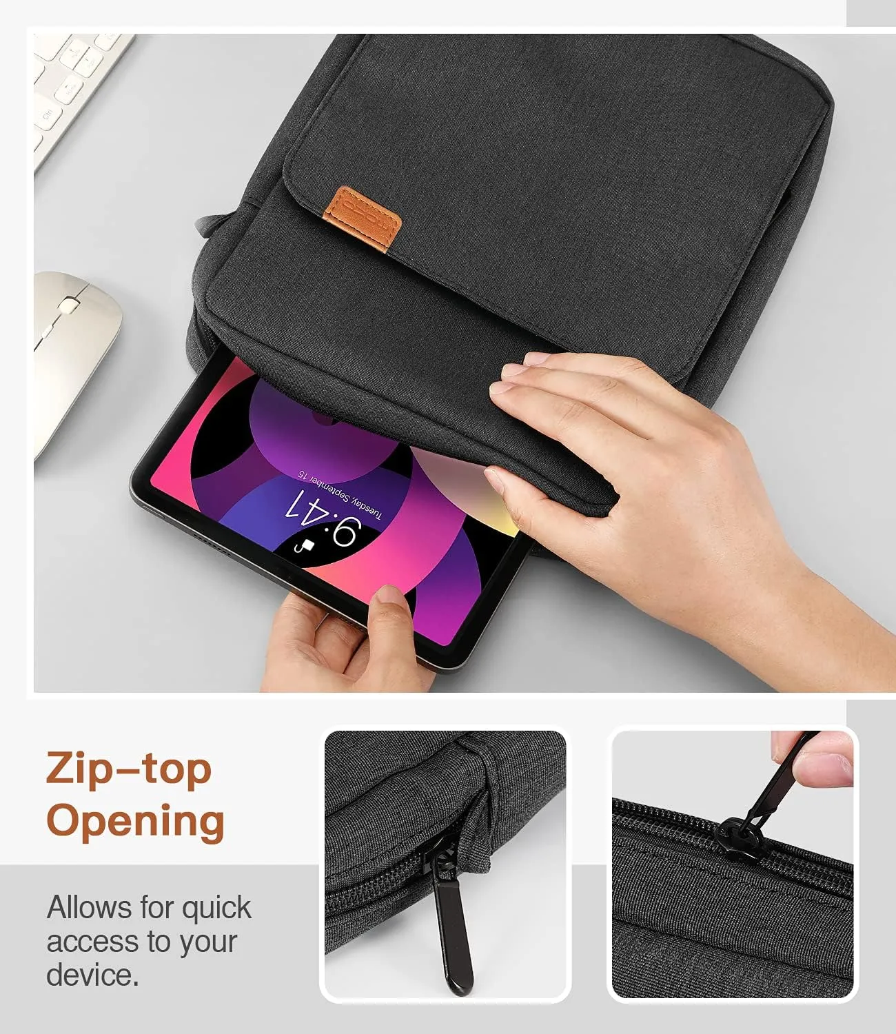 MoKo 9-11 Inch Tablet Sleeve Bag Handle Carrying Case with Shoulder Strap Fits iPad Pro 11 inch,iPad 10th 10.9,iPad 9/8/7th Generation 10.2,iPad Air 5/4th 10.9,iPad 9.7,Tab S8/S9 11", Black & Gray