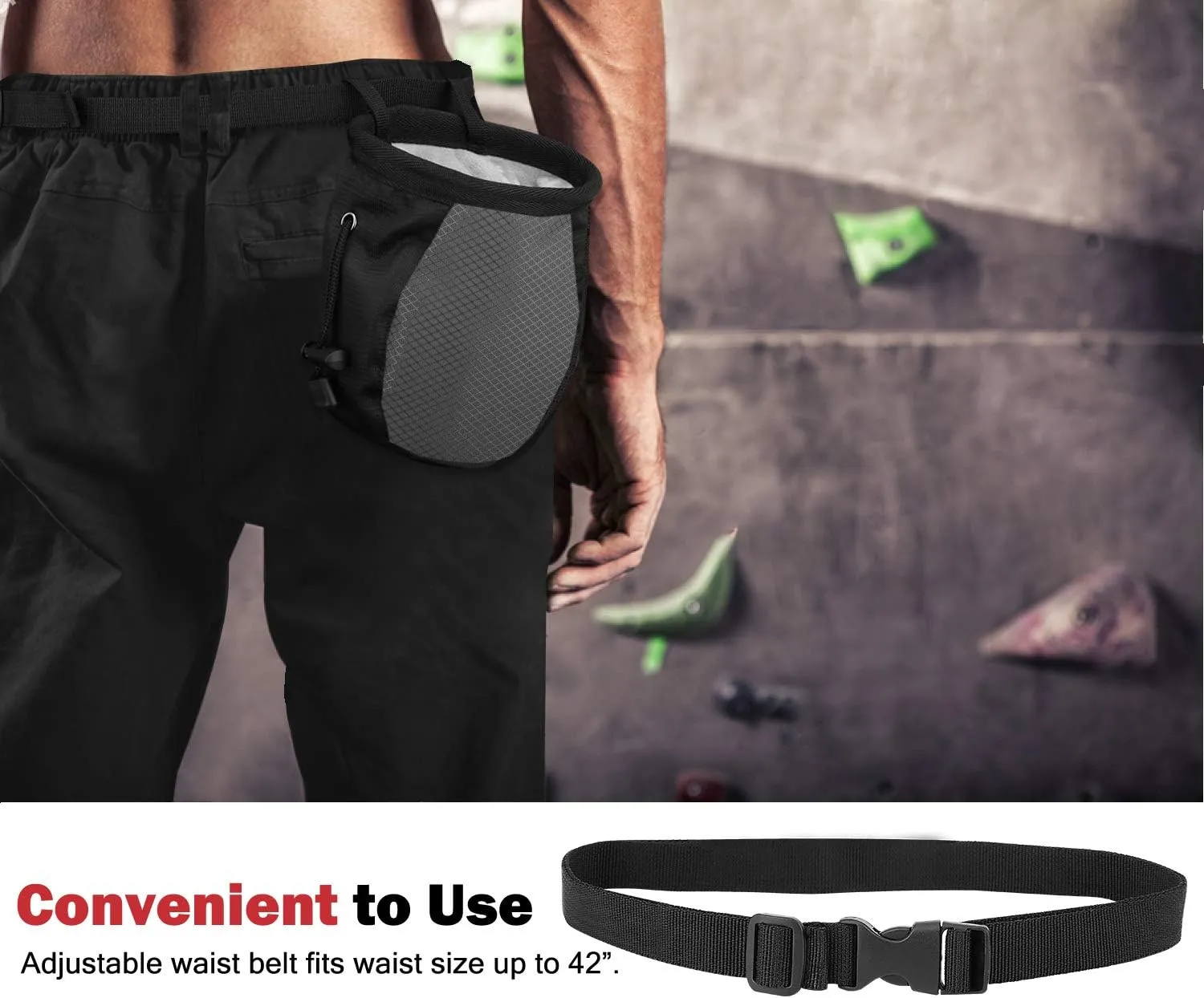 MoKo Rock Climbing Chalk Bag, Bouldering Chalk Pot Bucket with Adjustable Belt & Carabiner Drawstring Climbing Gear