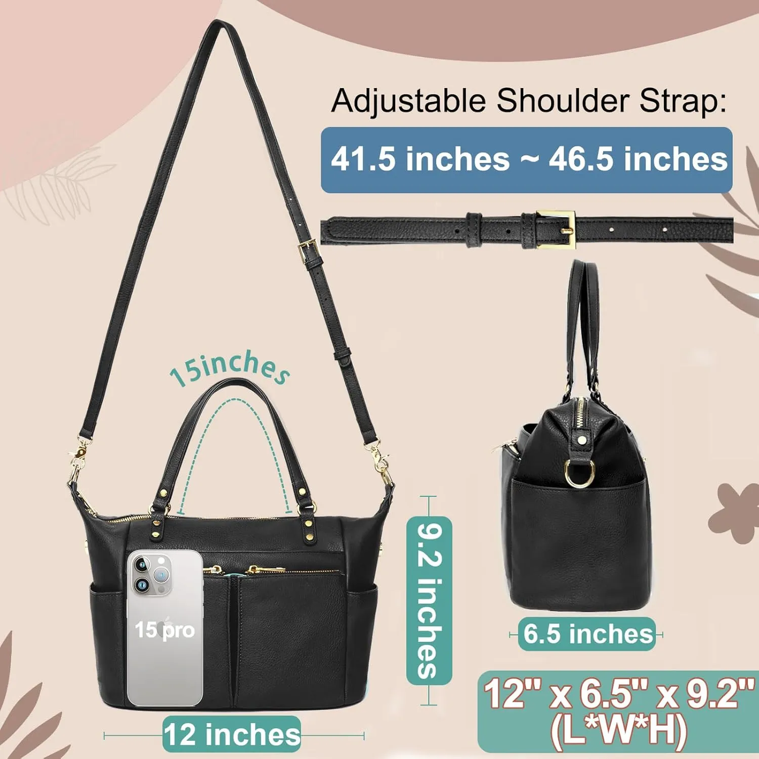 MOMINSIDE Small Leather Diaper Purse, Mini Crossbody Bag with 13 Pockets, Diaper Clutch for Women Mom, 2 Insulated Pockets (Black)
