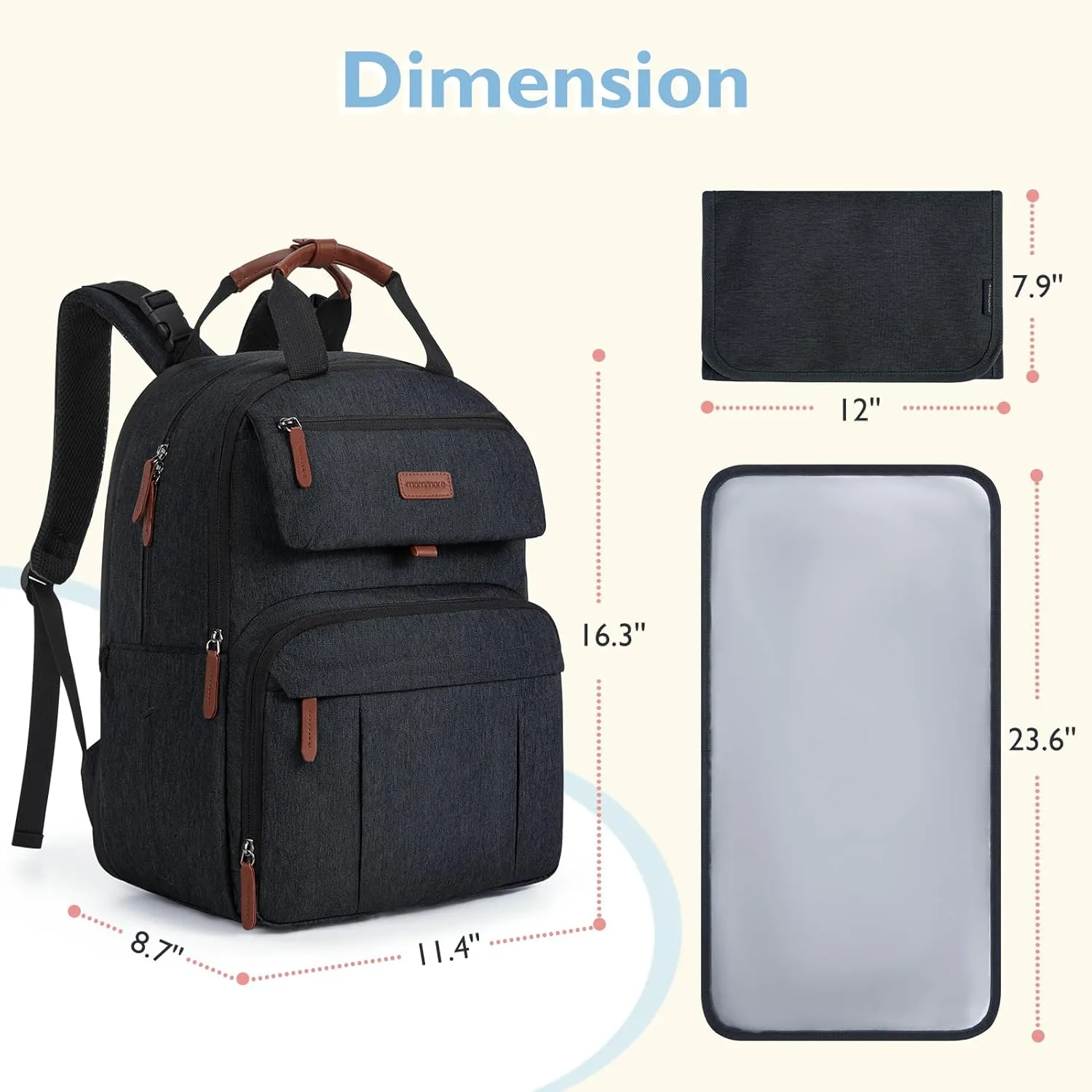 mommore Diaper Bag Backpack, Large Diaper Bag Expandable for 2 Kids/Twins, Durable Baby Bag with Changing Pad, Water Resistant Travel Diaper Backpack for Mom Dad
