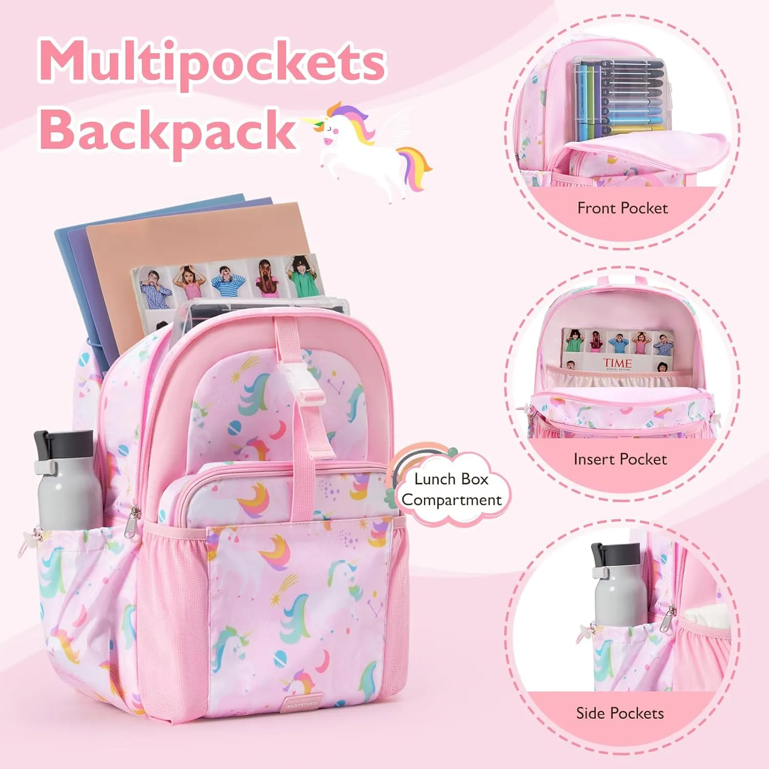 mommore Kids Backpack for Boys Girls Preschool Kindergarten Backpacks Lightweight Elementary School Bookbag with Lunch Box Set