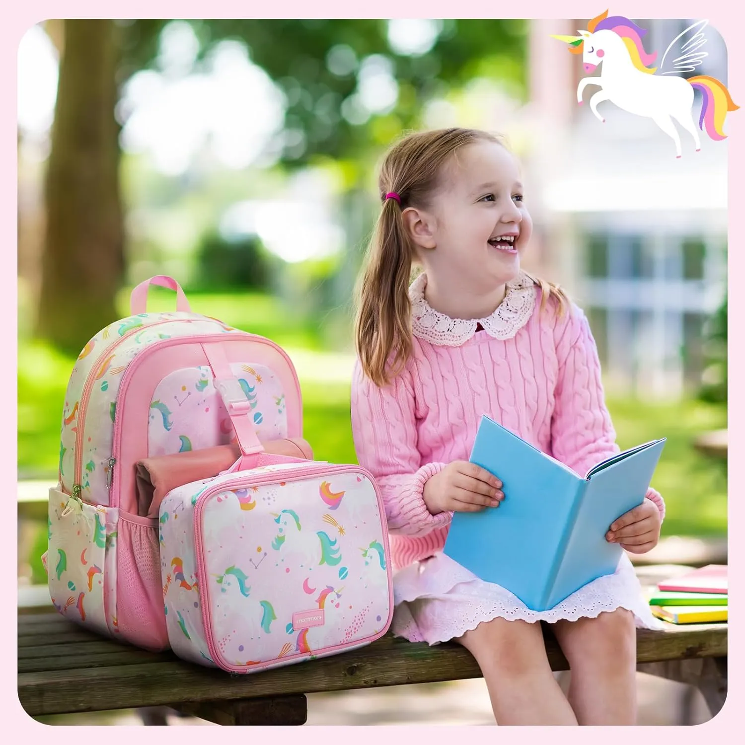 mommore Kids Backpack for Boys Girls Preschool Kindergarten Backpacks Lightweight Elementary School Bookbag with Lunch Box Set