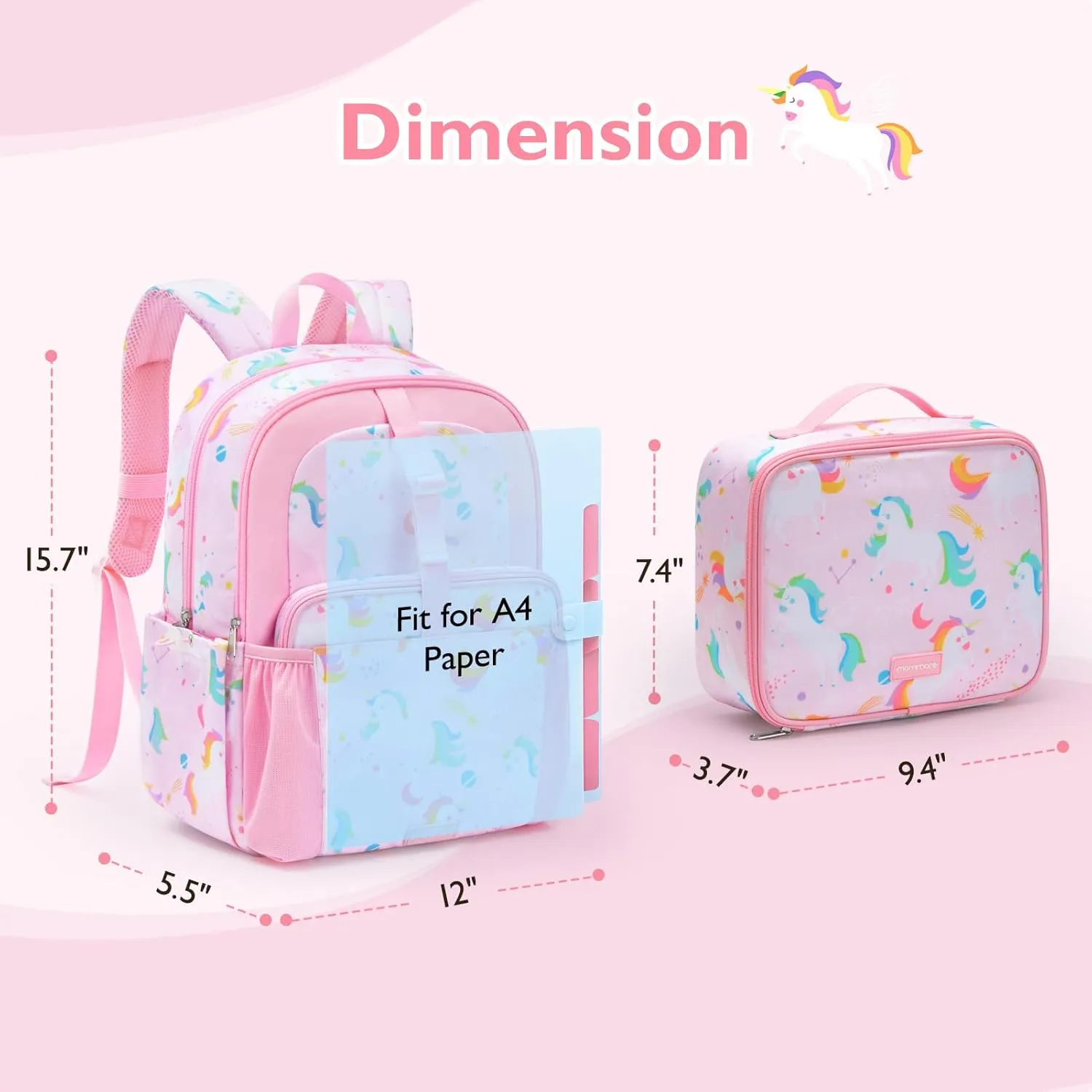 mommore Kids Backpack for Boys Girls Preschool Kindergarten Backpacks Lightweight Elementary School Bookbag with Lunch Box Set