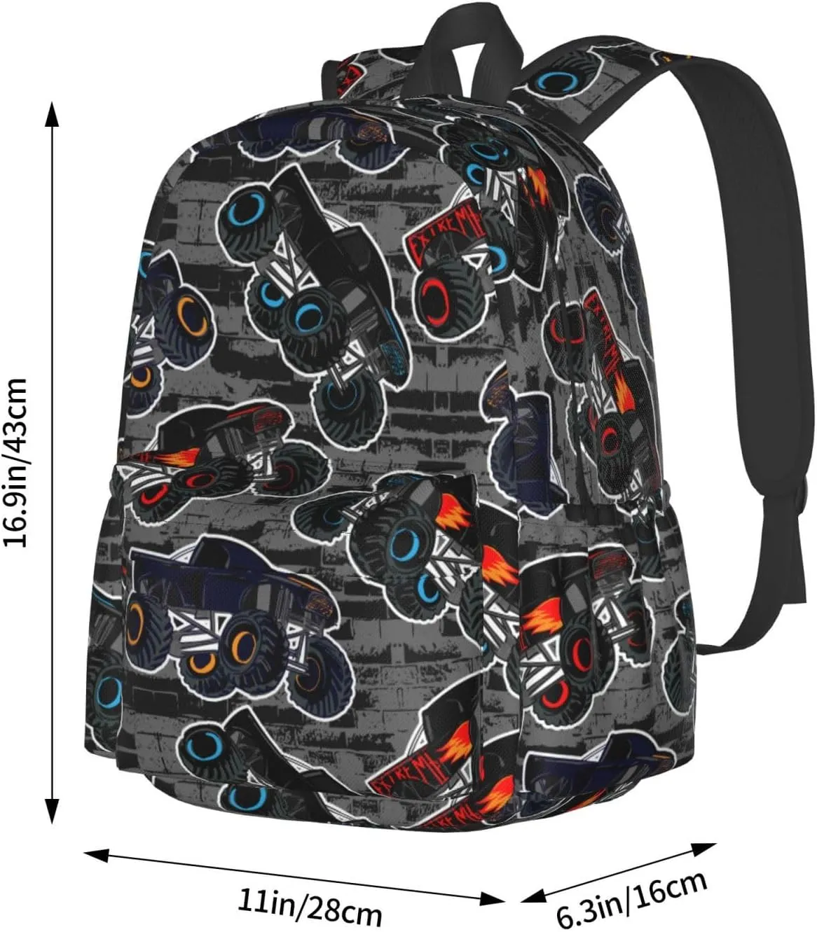 Monster Trucks Cars Pattern Laptop Backpack For Men Women, Lightweight Daypack Bookbag For Daily Commutes Business Travel Hiking
