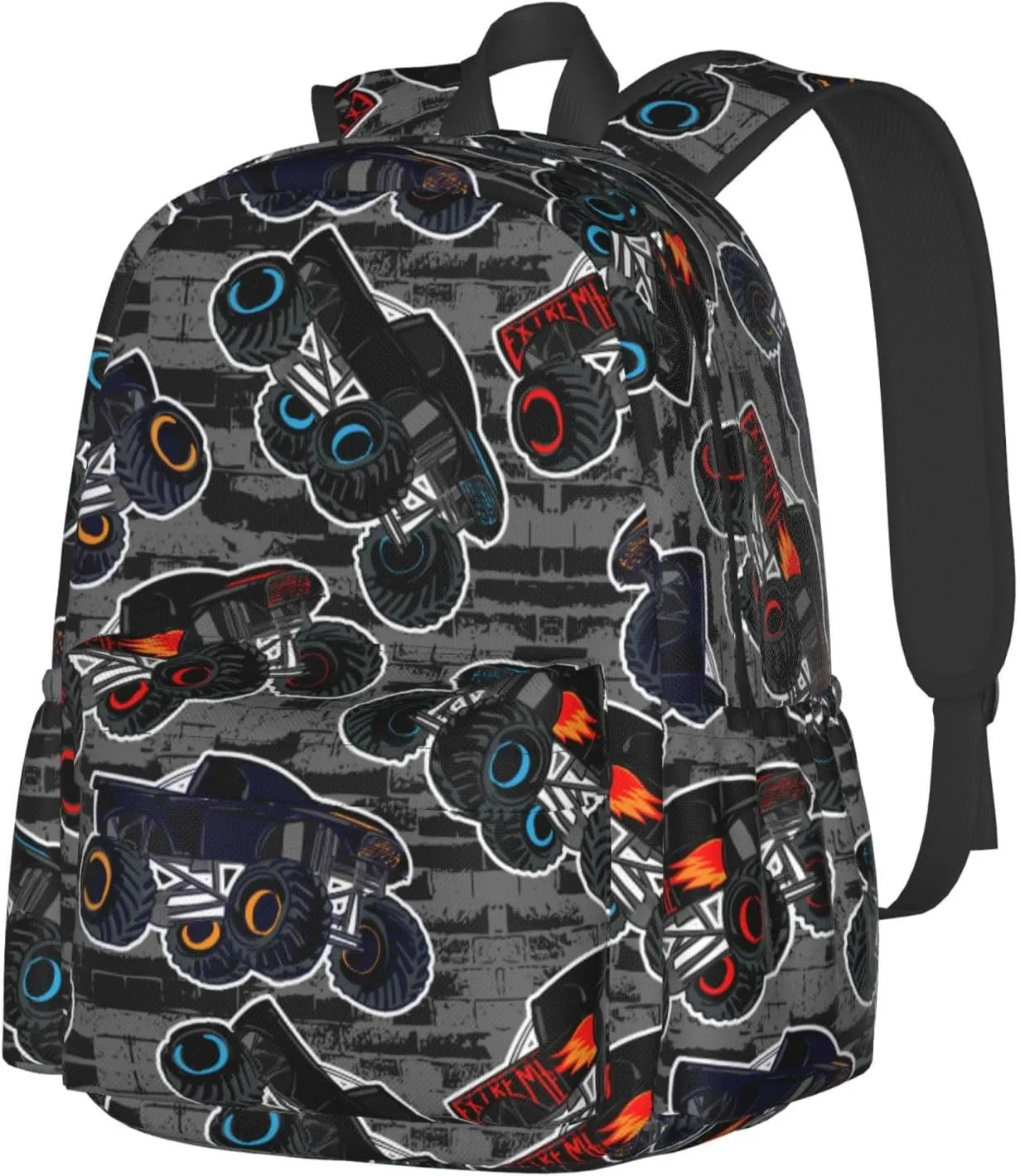 Monster Trucks Cars Pattern Laptop Backpack For Men Women, Lightweight Daypack Bookbag For Daily Commutes Business Travel Hiking