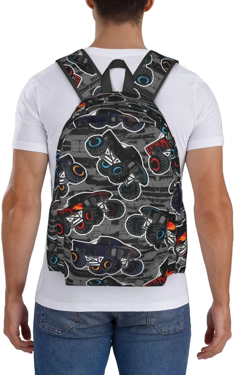 Monster Trucks Cars Pattern Laptop Backpack For Men Women, Lightweight Daypack Bookbag For Daily Commutes Business Travel Hiking
