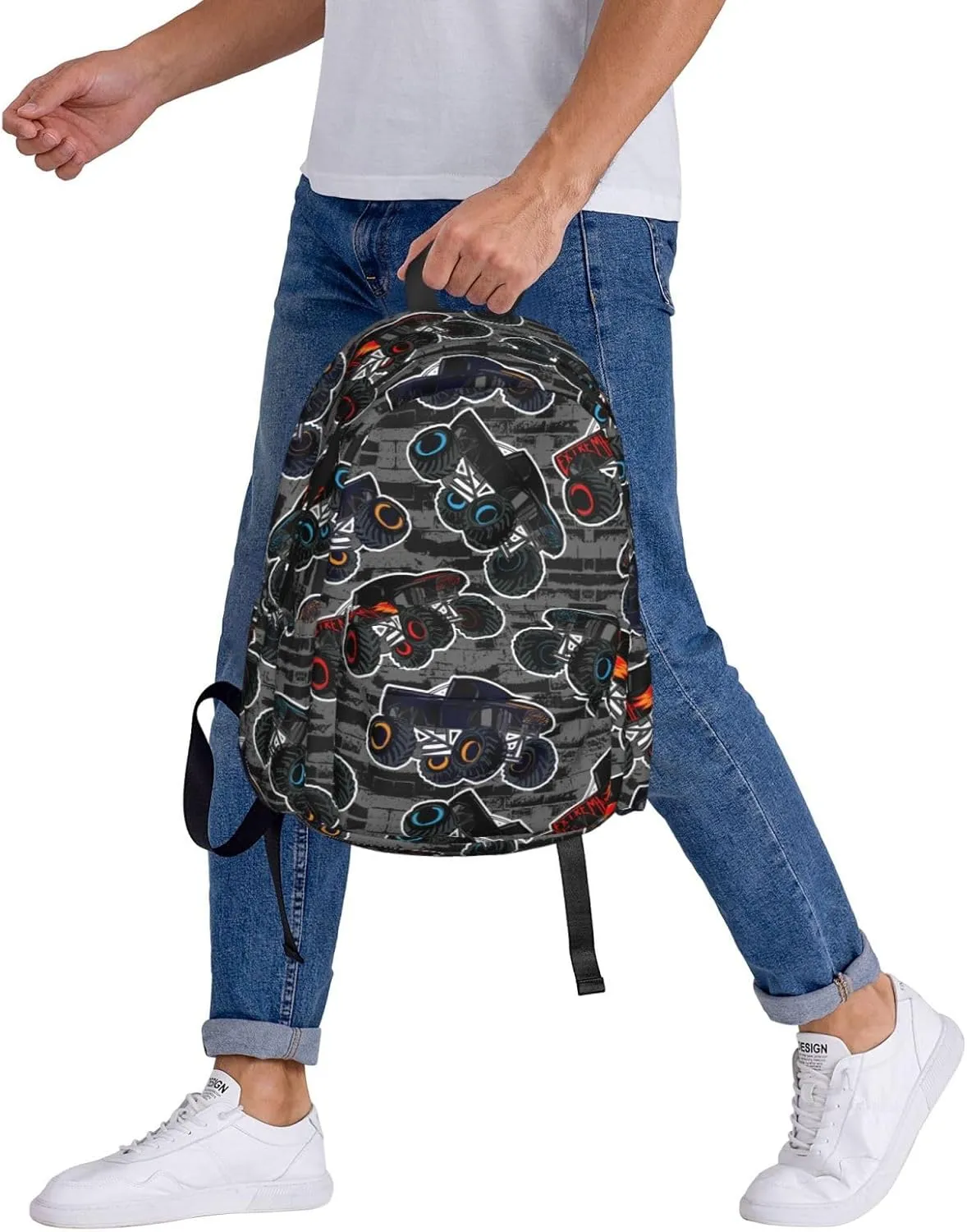 Monster Trucks Cars Pattern Laptop Backpack For Men Women, Lightweight Daypack Bookbag For Daily Commutes Business Travel Hiking