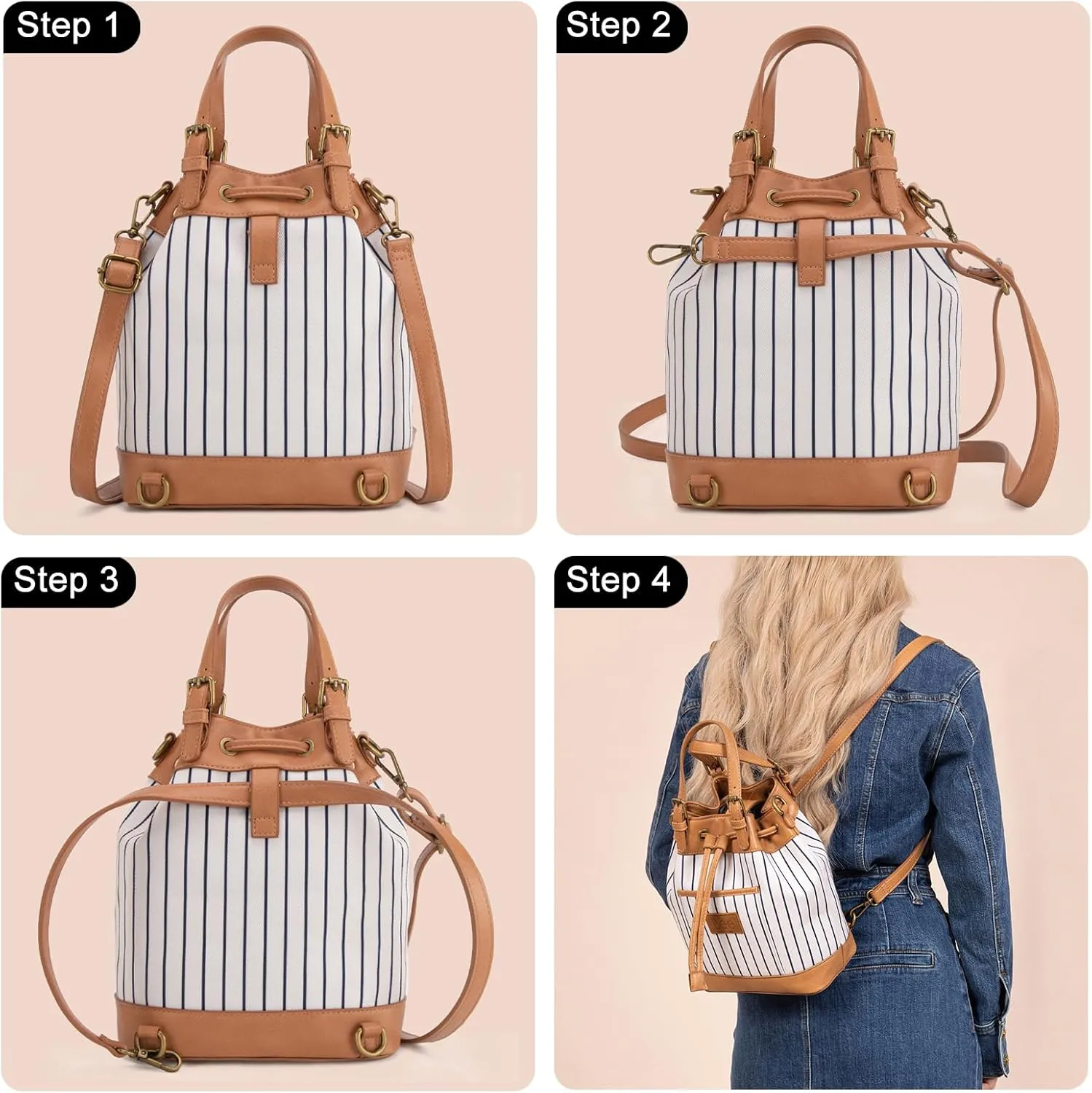Montana West x Lee 3-in-1 Convertible Purses for Women – Drawstring Bucket Bag, Crossbody Bag & Backpack Purse
