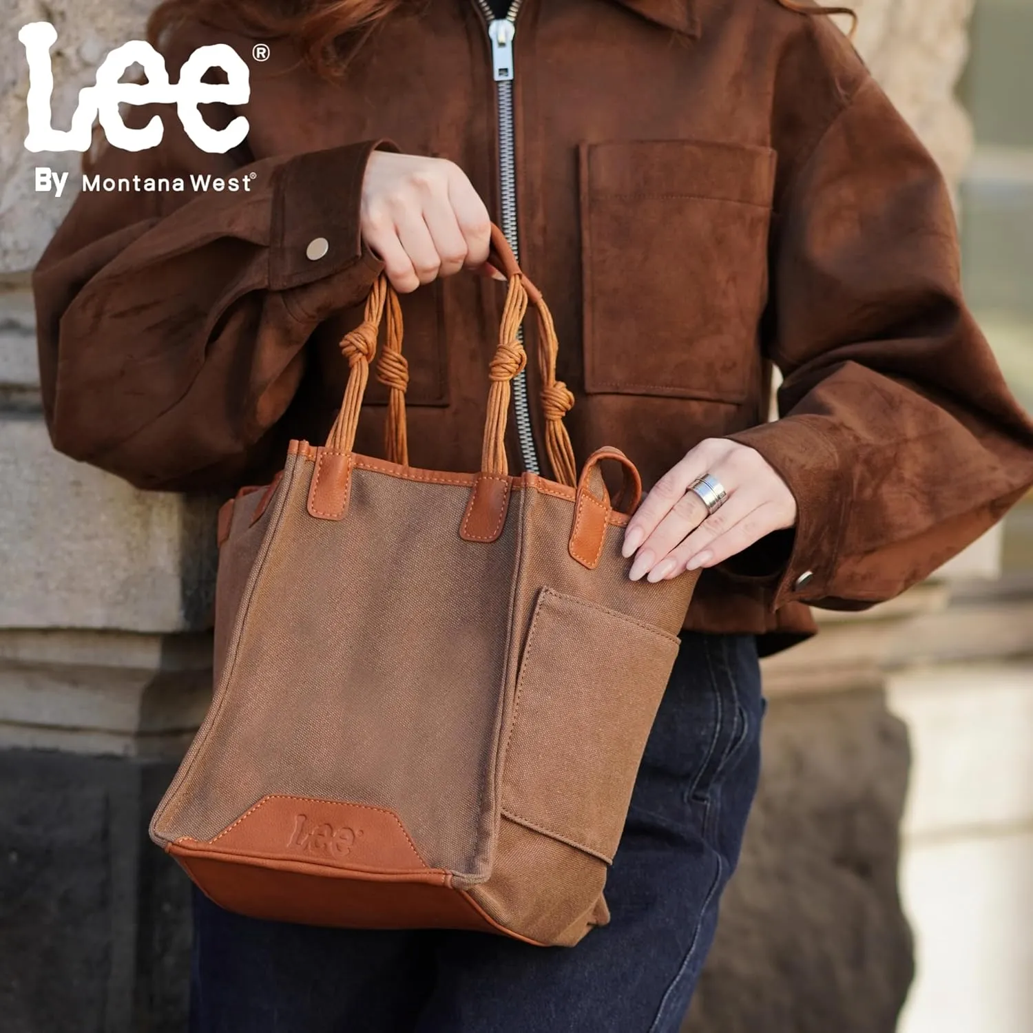 Montana West x Lee Canvas Tote Bag for Women Square Shoulder Handbag with Multiple Pockets for Work