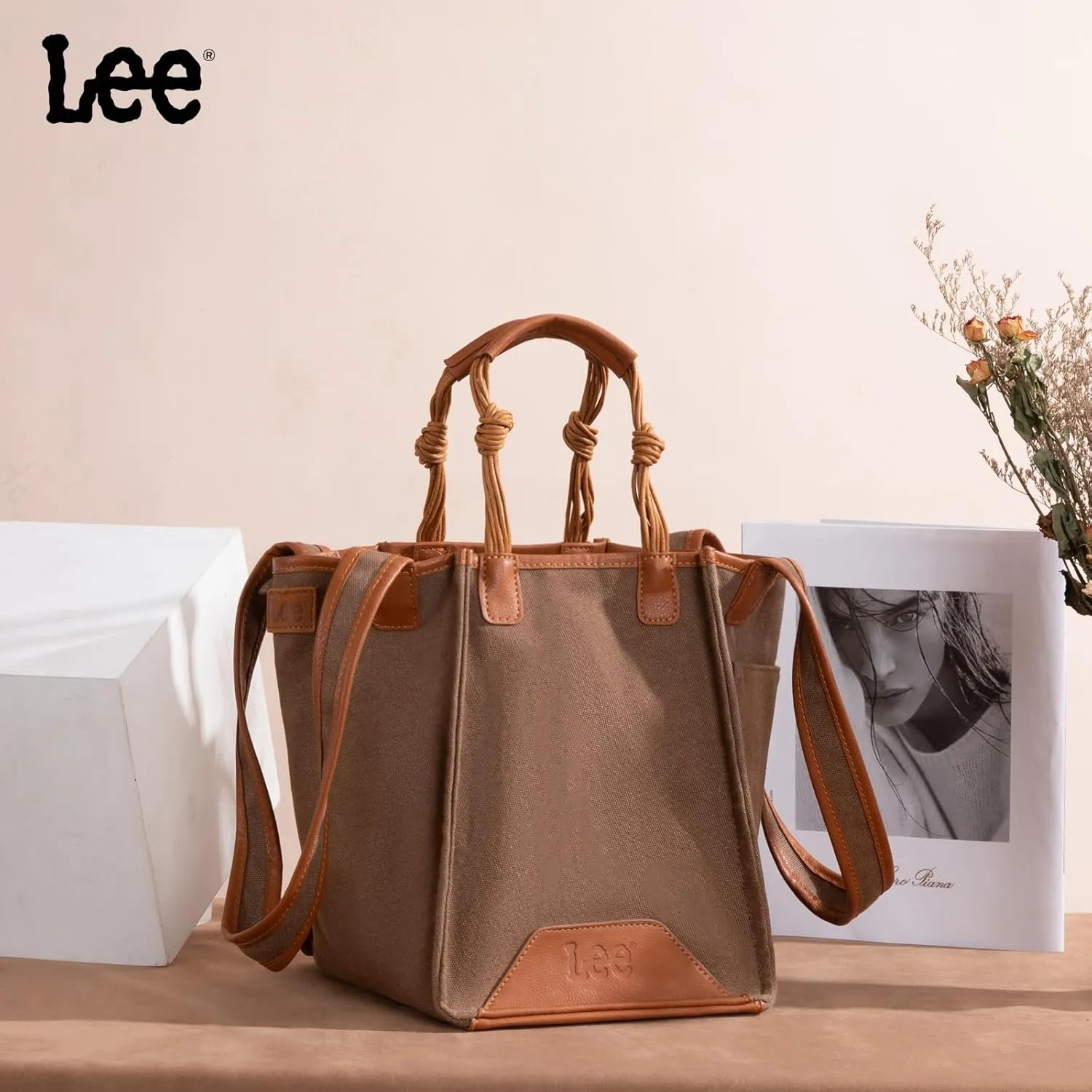 Montana West x Lee Canvas Tote Bag for Women Square Shoulder Handbag with Multiple Pockets for Work