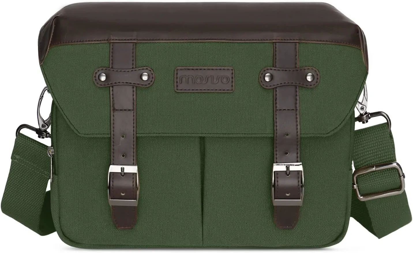 MOSISO Camera Case Crossbody Shoulder Messenger Bag, DSLR/SLR/Mirrorless Photography Vintage PU Leather Flap Gadget Bag with Rain Cover Compatible with Canon/Nikon/Sony Camera and Lens, Army Green