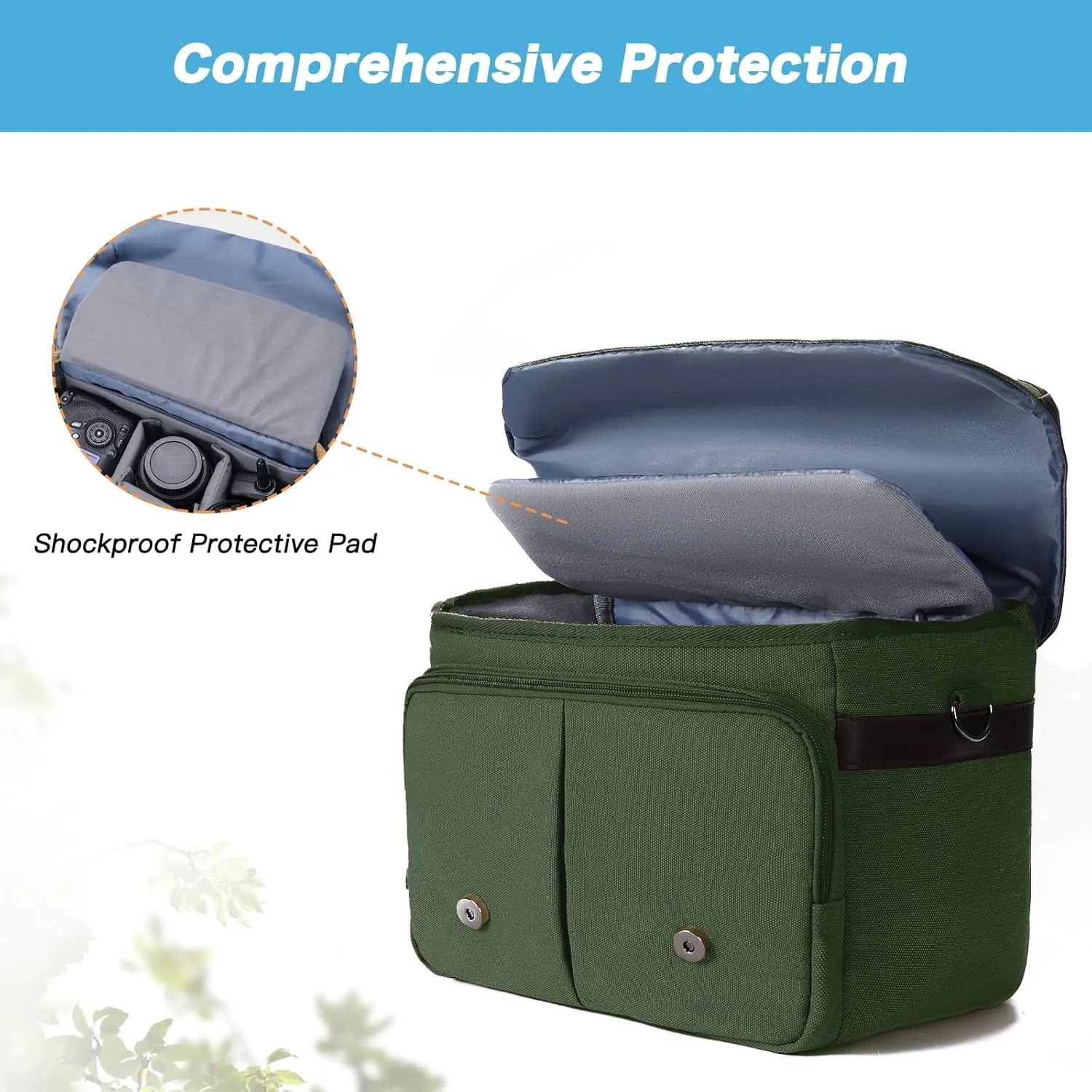 MOSISO Camera Case Crossbody Shoulder Messenger Bag, DSLR/SLR/Mirrorless Photography Vintage PU Leather Flap Gadget Bag with Rain Cover Compatible with Canon/Nikon/Sony Camera and Lens, Army Green