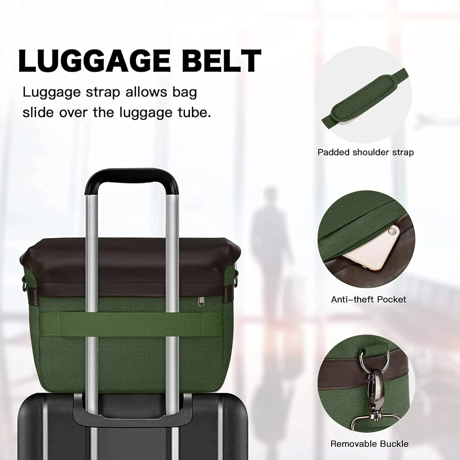 MOSISO Camera Case Crossbody Shoulder Messenger Bag, DSLR/SLR/Mirrorless Photography Vintage PU Leather Flap Gadget Bag with Rain Cover Compatible with Canon/Nikon/Sony Camera and Lens, Army Green