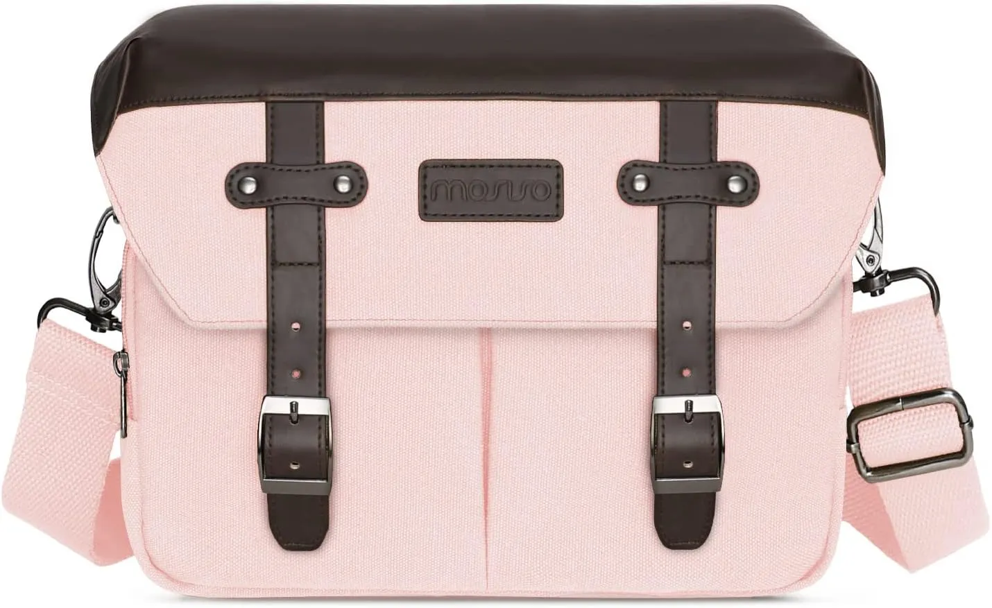 MOSISO Camera Case Crossbody Shoulder Messenger Bag, DSLR/SLR/Mirrorless Photography Vintage PU Leather Flap Gadget Bag with Rain Cover Compatible with Canon/Nikon/Sony Camera and Lens, Pink