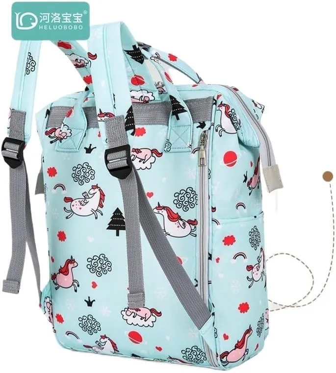 Mother And Baby Mommy Bag Oxford Cloth Waterproof Cloth Printed Mother's Diaper Ready To Give Birth Bag With Large Capacity(Dark blue unicorn)