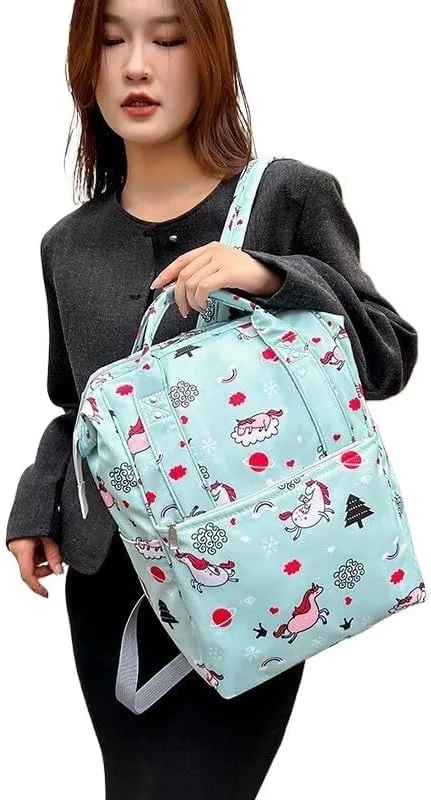 Mother And Baby Mommy Bag Oxford Cloth Waterproof Cloth Printed Mother's Diaper Ready To Give Birth Bag With Large Capacity(Dark blue unicorn)