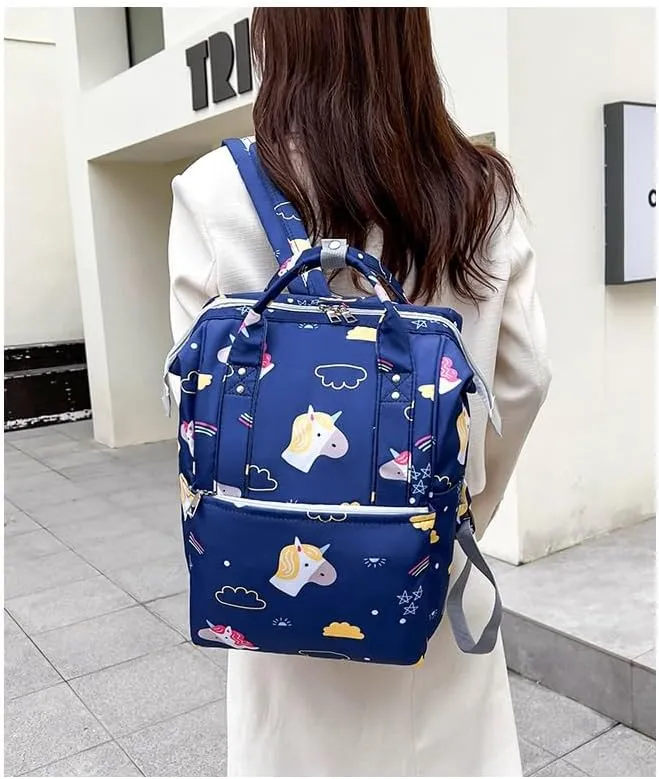 Mother And Baby Mommy Bag Oxford Cloth Waterproof Cloth Printed Mother's Diaper Ready To Give Birth Bag With Large Capacity(Dark blue unicorn)
