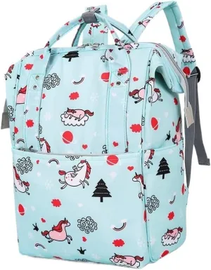 Mother And Baby Mommy Bag Oxford Cloth Waterproof Cloth Printed Mother's Diaper Ready To Give Birth Bag With Large Capacity(Green Unicorn)