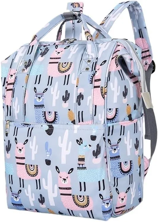 Mother And Baby Mommy Bag Oxford Cloth Waterproof Cloth Printed Mother's Diaper Ready To Give Birth Bag With Large Capacity(Sky blue alpaca)