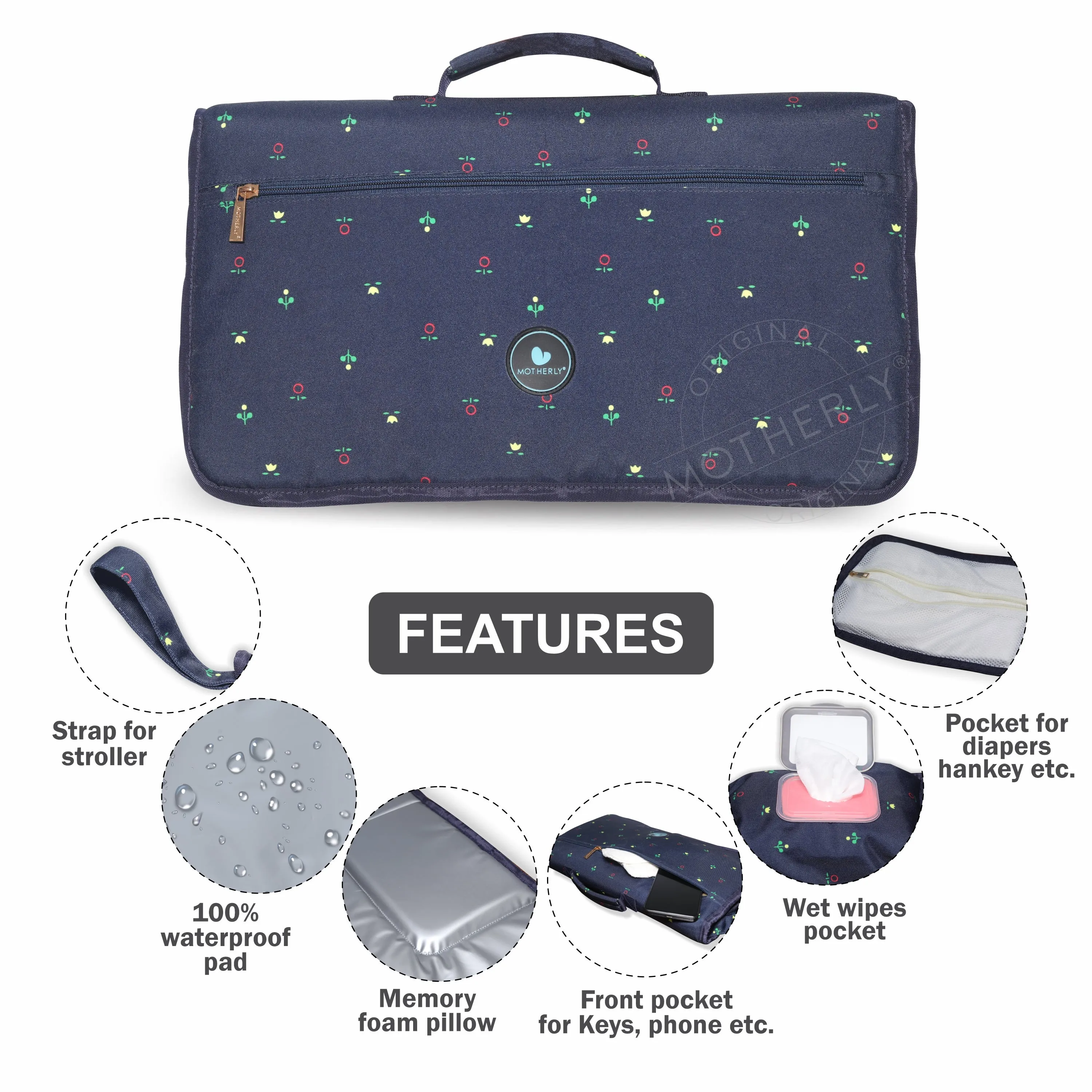 Motherly Portable Diaper Changing Mat for Newborn baby, Leakage Proof Diaper Changing Pad for Traveling with Advanced Features, One-Hand Foldable Massage Mat, Baby Shower Gift
