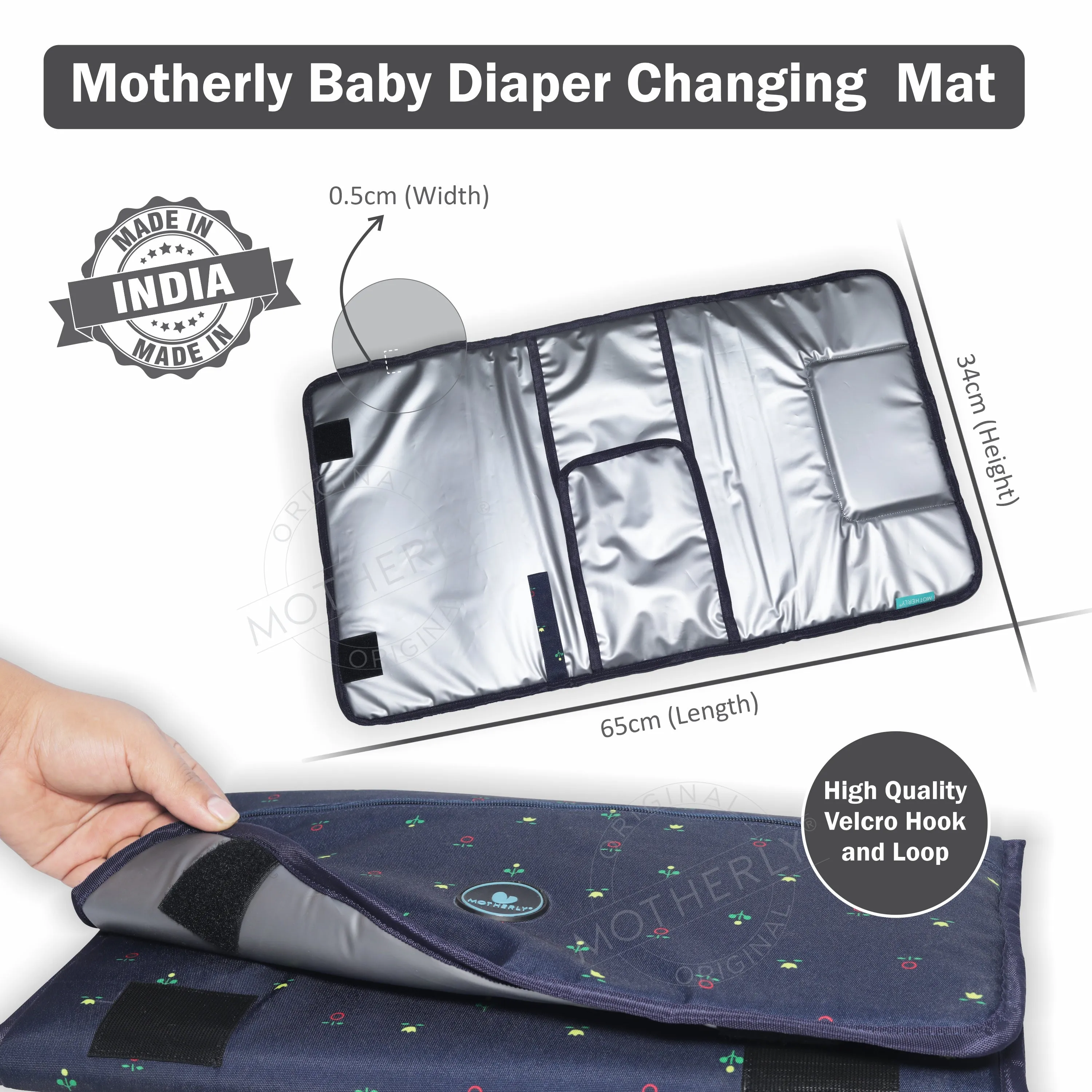 Motherly Portable Diaper Changing Mat for Newborn baby, Leakage Proof Diaper Changing Pad for Traveling with Advanced Features, One-Hand Foldable Massage Mat, Baby Shower Gift