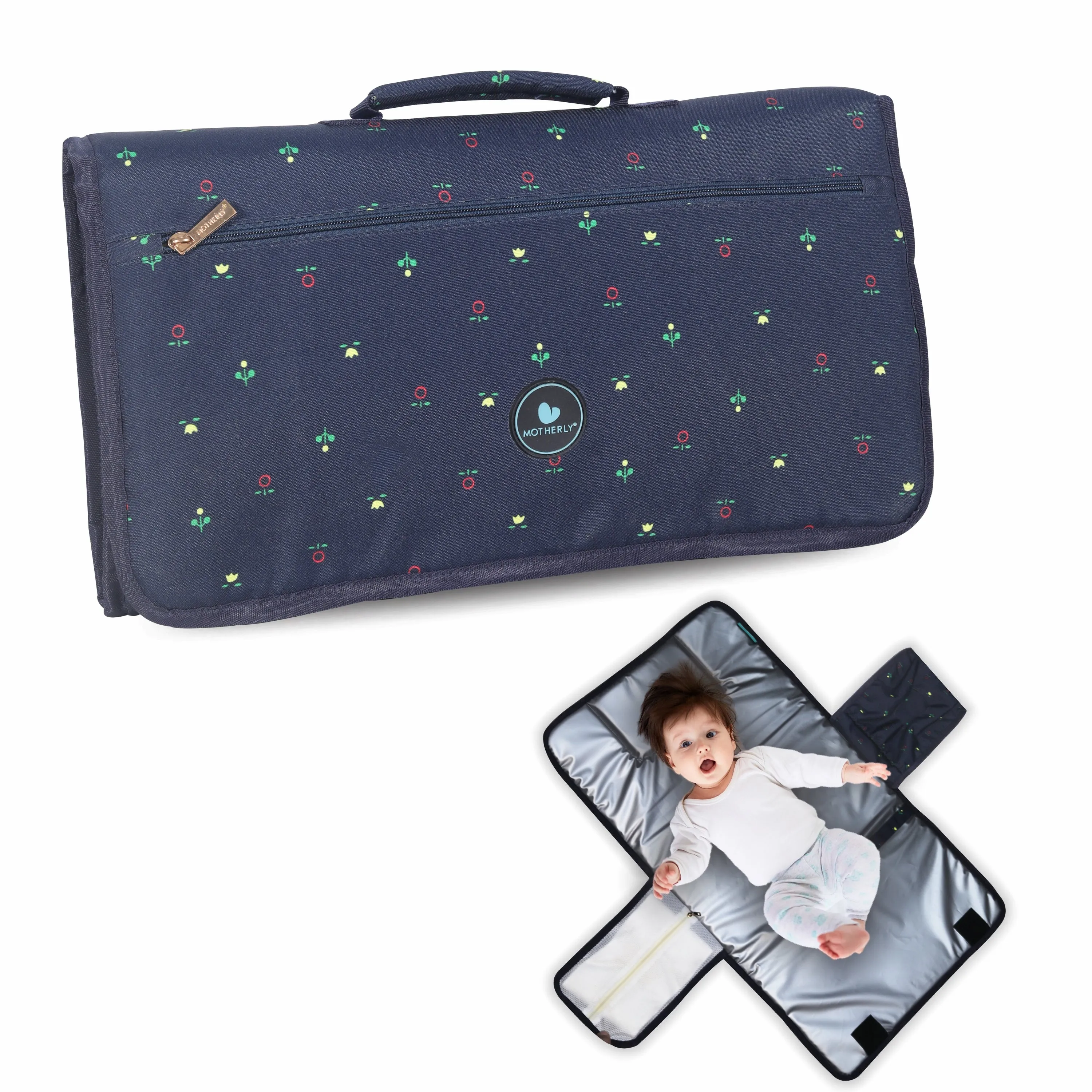 Motherly Portable Diaper Changing Mat for Newborn baby, Leakage Proof Diaper Changing Pad for Traveling with Advanced Features, One-Hand Foldable Massage Mat, Baby Shower Gift