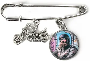 Motorcycle Memorial Photo Pin Brooch – Biker Remembrance Gift with Picture – Personalized Rider Tribute with Charms – Sympathy Keepsake for Loss of Loved One – 4 Styles Available