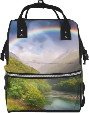 Mountain Valley with Rainbow Diaper Bag Essentials Travel Tote Nappy Backpack Large Capacity Mummy Backpack Multifunction Waterproof Teacher Nurse Bag 15.7 inch Work laptop Bags