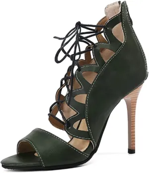 MRKEWUNEY High Heel Booties for Women Peep Toe Lace Up Pumps Summer Fashion Booties for Women