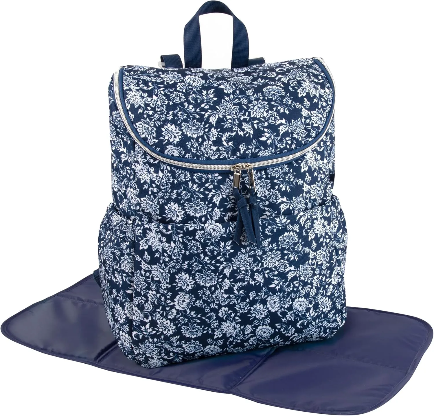 Multi-Function Floral Diaper Backpack and Travel Nappy Baby Bag with Changing Pad and Stroller Straps