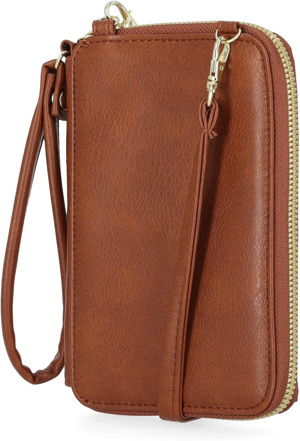 Mundi Jacqui RFID Blocking Crossbody Wallet Bag for Women, Compact Travel Size Cell Phone Holder Purse Vegan Leather, Brown Sugar