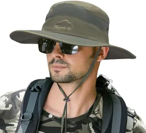 Muryobao Men's Sun Hats UV Protection Summer Hat Wide Brim UPF50 Fishing Boonie Hat Waterproof Packable Bucket Cap
