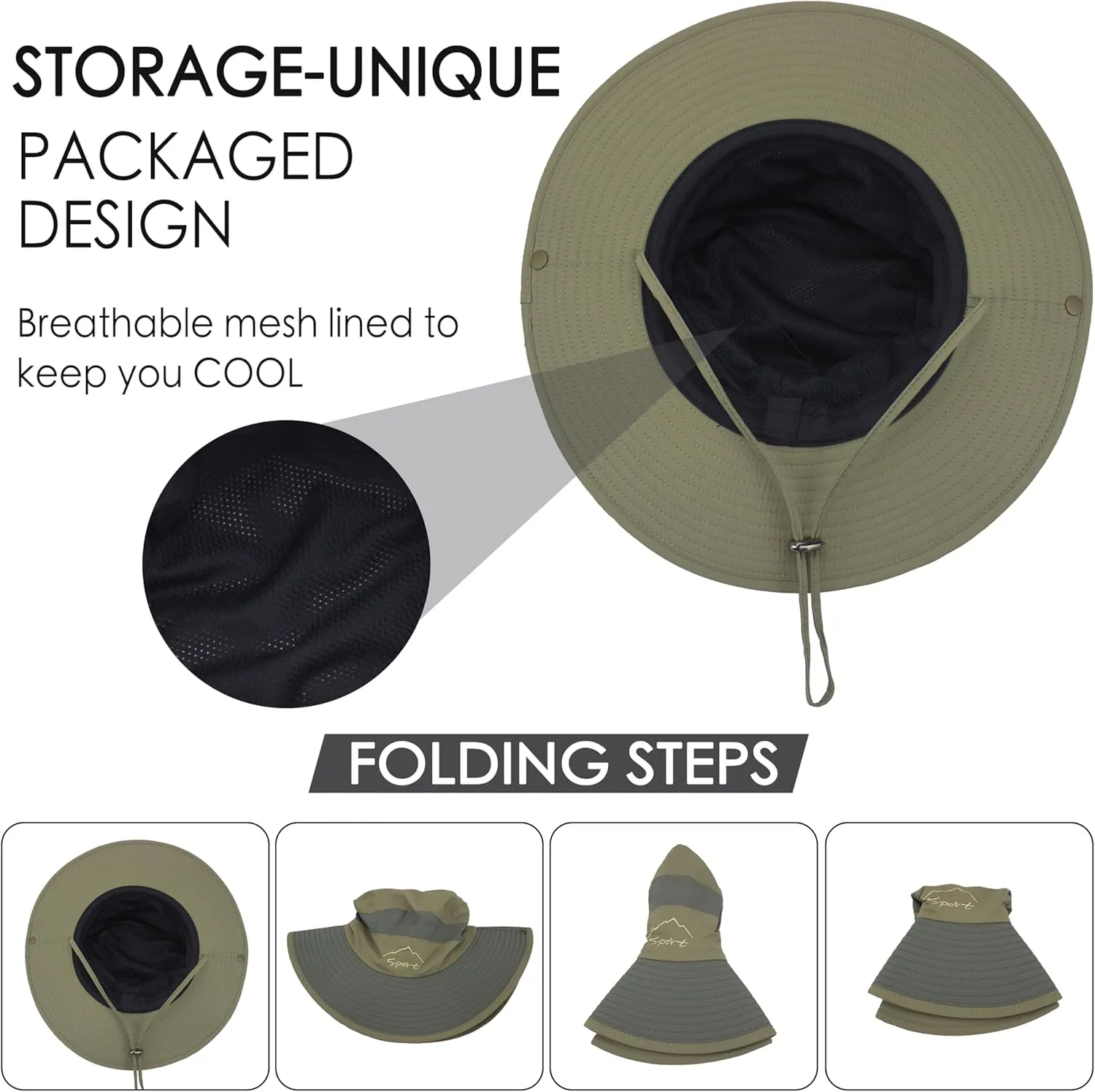 Muryobao Men's Sun Hats UV Protection Summer Hat Wide Brim UPF50 Fishing Boonie Hat Waterproof Packable Bucket Cap