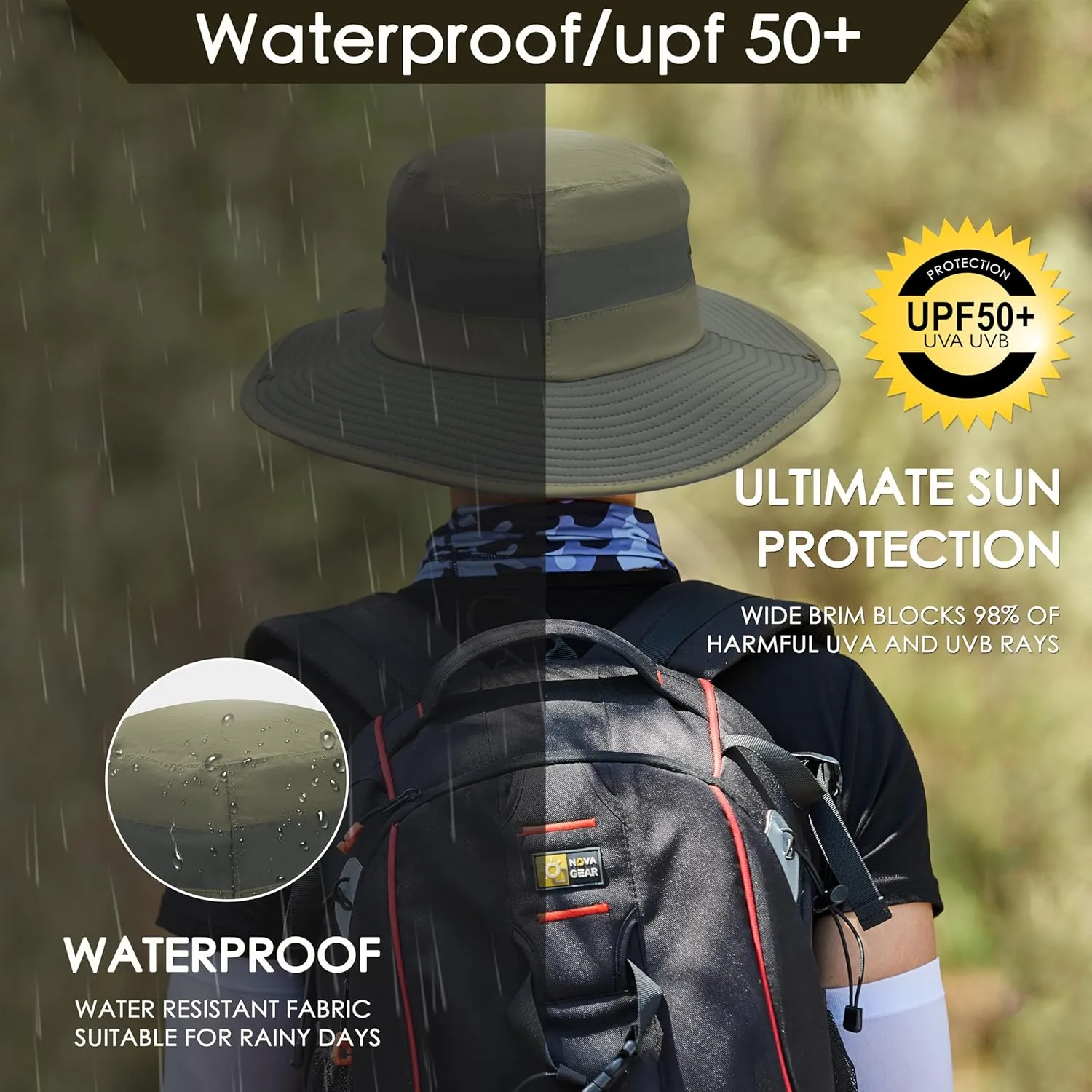 Muryobao Men's Sun Hats UV Protection Summer Hat Wide Brim UPF50 Fishing Boonie Hat Waterproof Packable Bucket Cap
