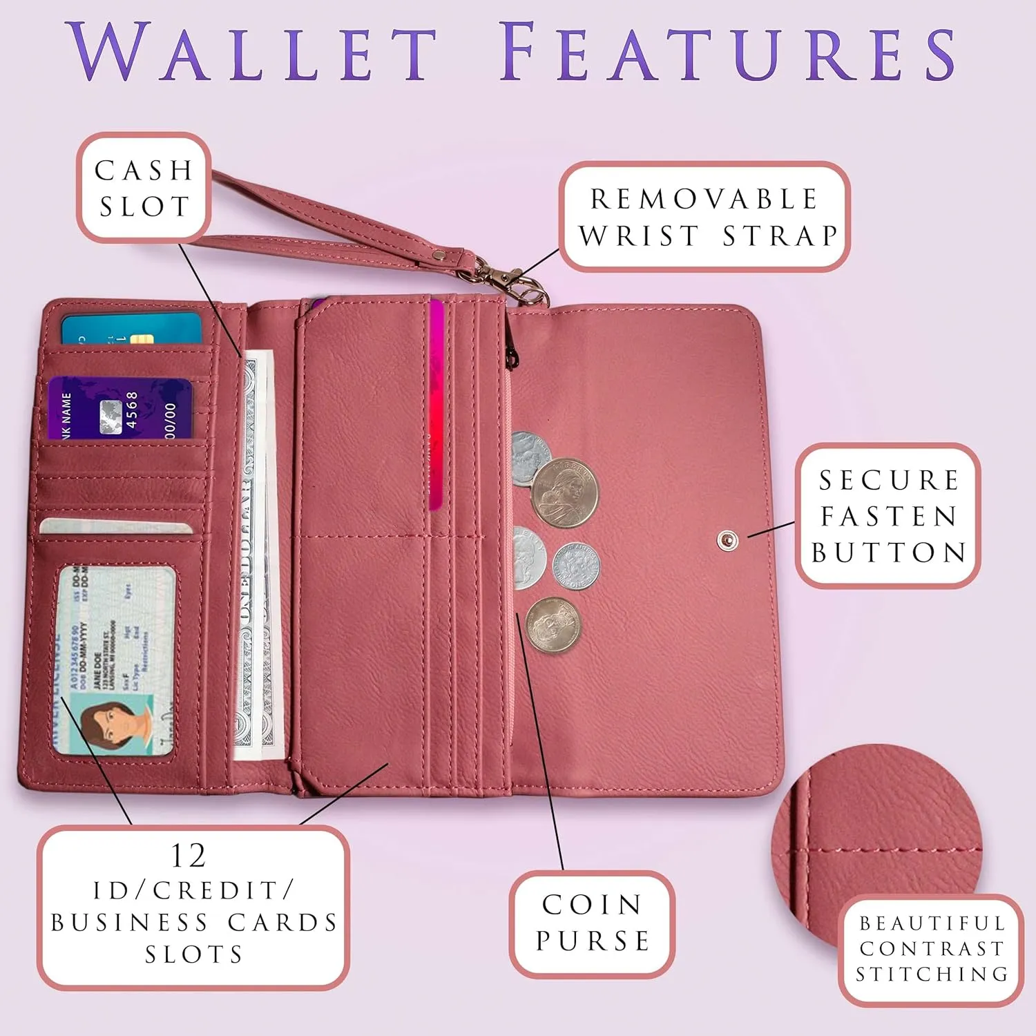 My Personal Memories, Personalized Women's Wristlet Wallet Clutch Purse with Removable Strap that Fits Keys, Phone and more