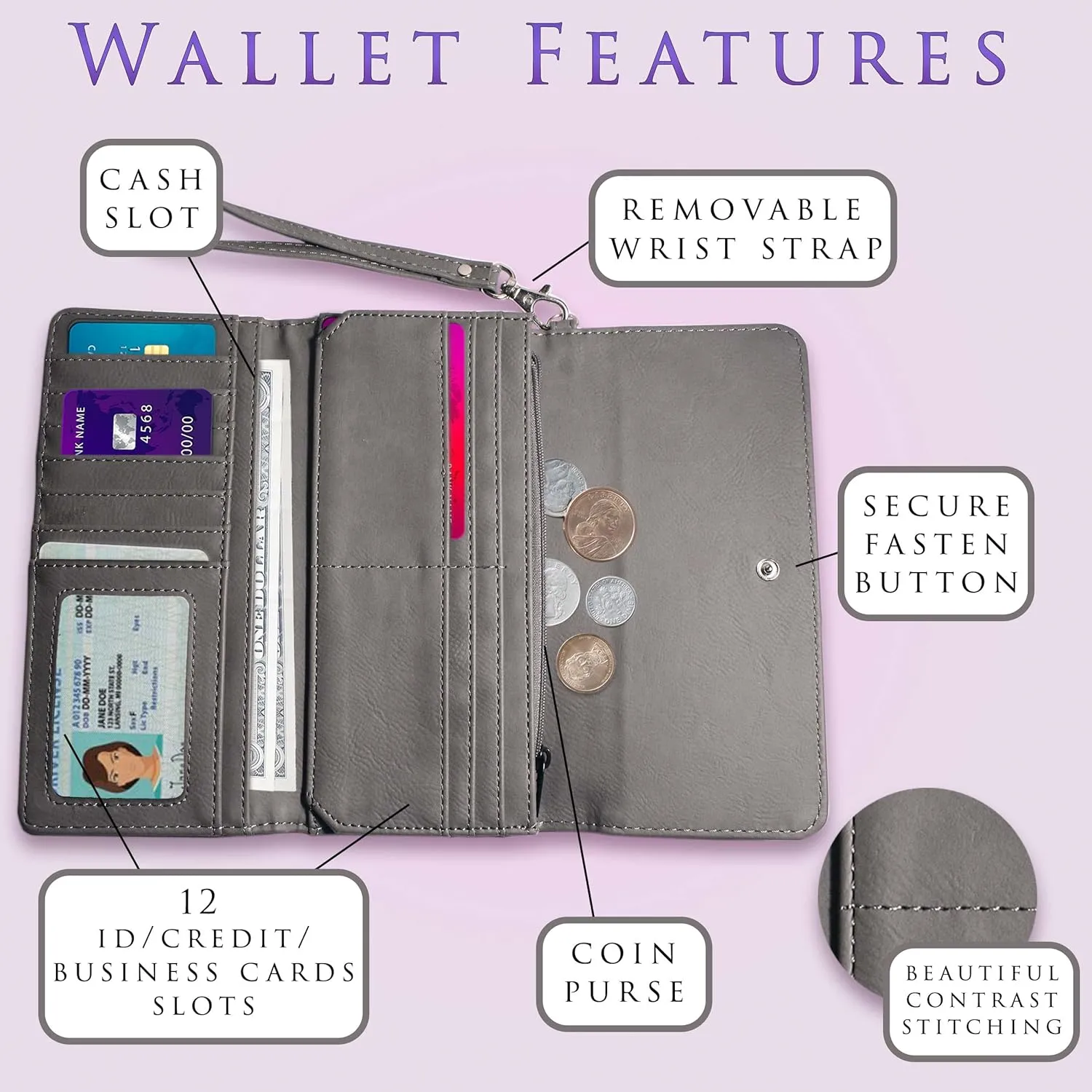 My Personal Memories, Personalized Women's Wristlet Wallet Clutch Purse with Removable Strap that Fits Keys, Phone and more