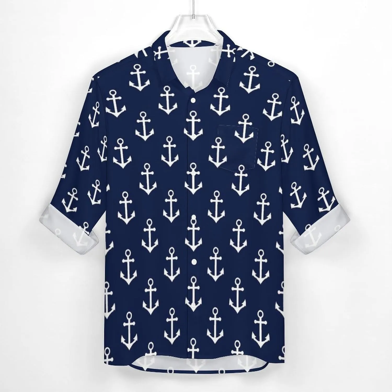 Naby Blue Anchor Men's Shirts Long Sleeve Button Down Beach Shirt Casual T-Shirt Tee Top