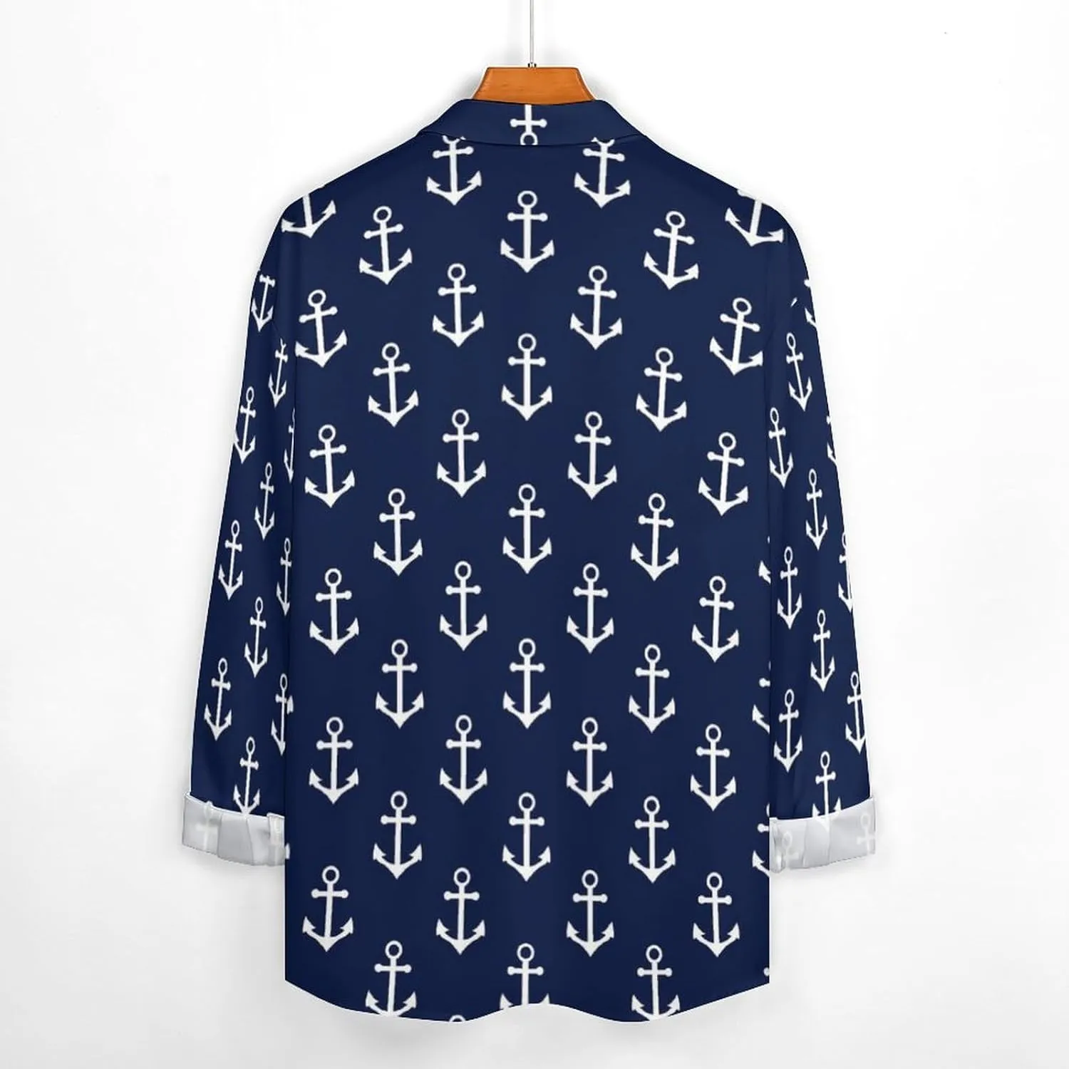 Naby Blue Anchor Men's Shirts Long Sleeve Button Down Beach Shirt Casual T-Shirt Tee Top