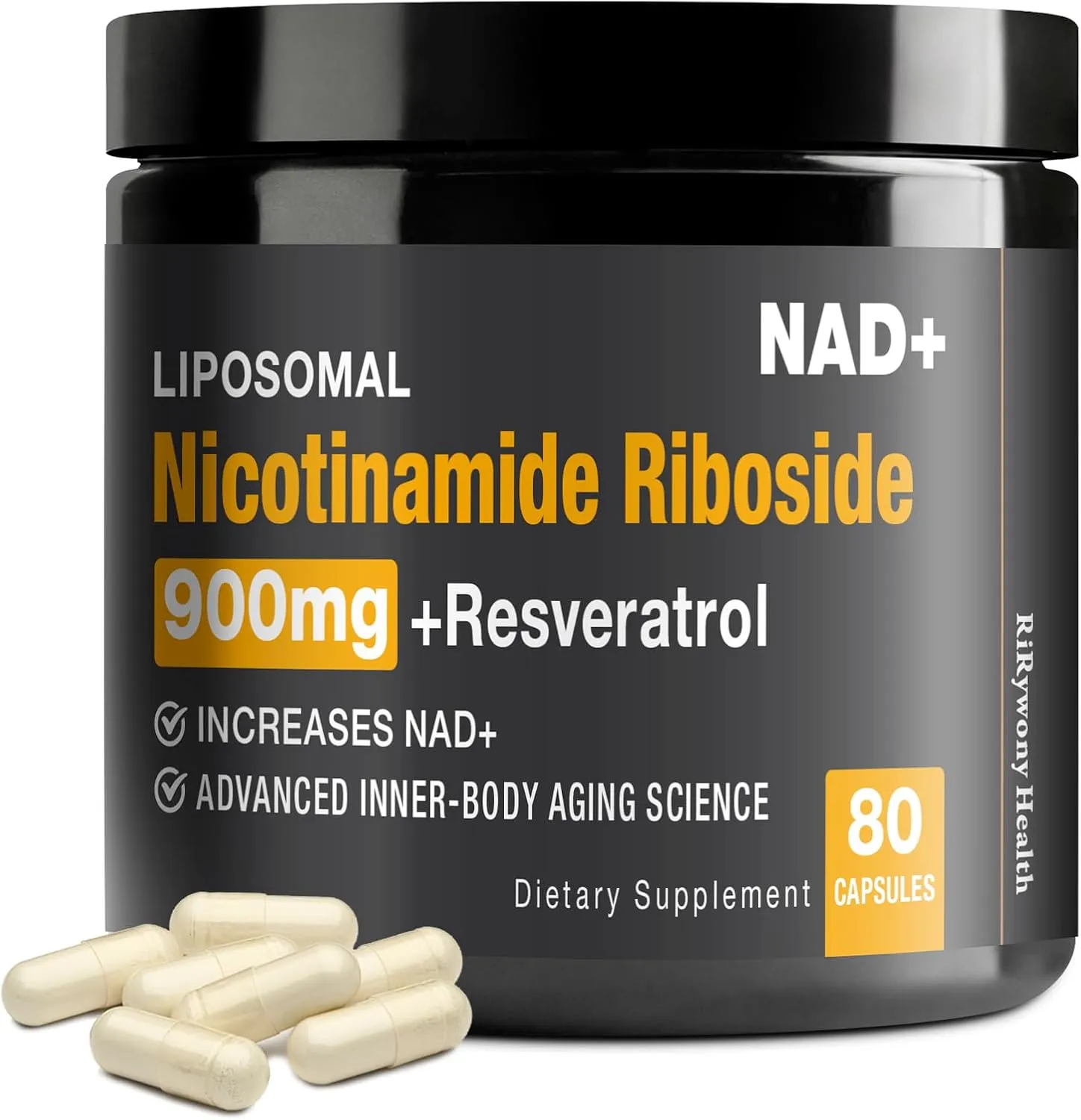 NAD Supplement - NAD  with Nicotinamide Riboside (NR) and Resveratrol Quercetin 900mg Pure Organic NAD Plus for Cellular Repair Healthy Aging Brain Function, 80 Capsules