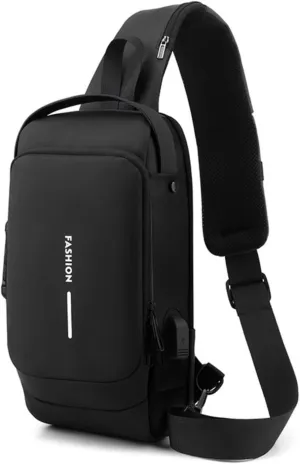 New Carbon Fiber Streamline Anti-Theft Sling Bag, with Charging Port, Anti-Theft and Waterproof, for Travel, Work