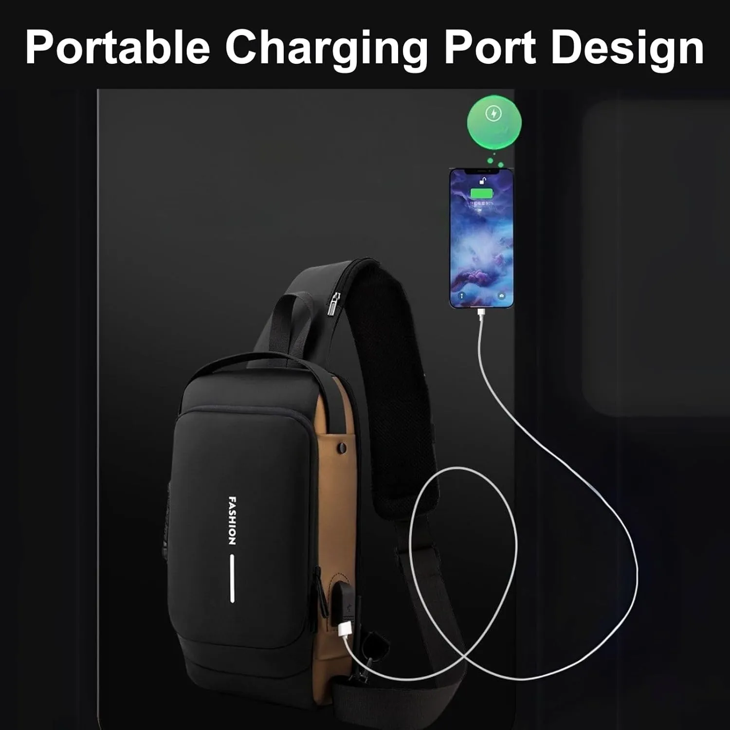 New Carbon Fiber Streamline Anti-Theft Sling Bag, with Charging Port, Anti-Theft and Waterproof, for Travel, Work