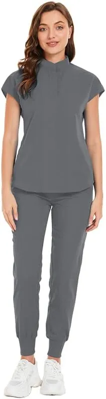 Niaahinn Scrub Set for Women - Top & Jogger Pant With Multiple Pockets - Medium Uniform Suit