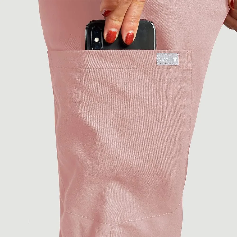 Niaahinn Scrub Set for Women - Top & Jogger Pant With Multiple Pockets - Medium Uniform Suit