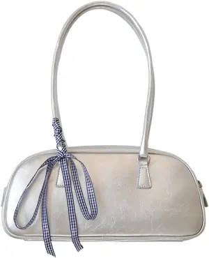 Niche Design Ballet Style Fashion Handbag PU Leather Designer Tote Bag Solid Color Ladies Underarm Bag with Ribbon