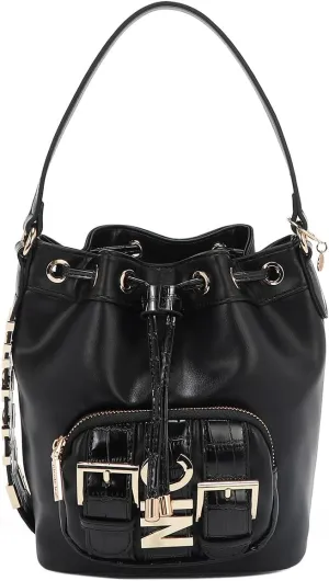Nicole Lee Bucket Bag, Vegan Leather, Faux Croc Accents, Drawstring Closure