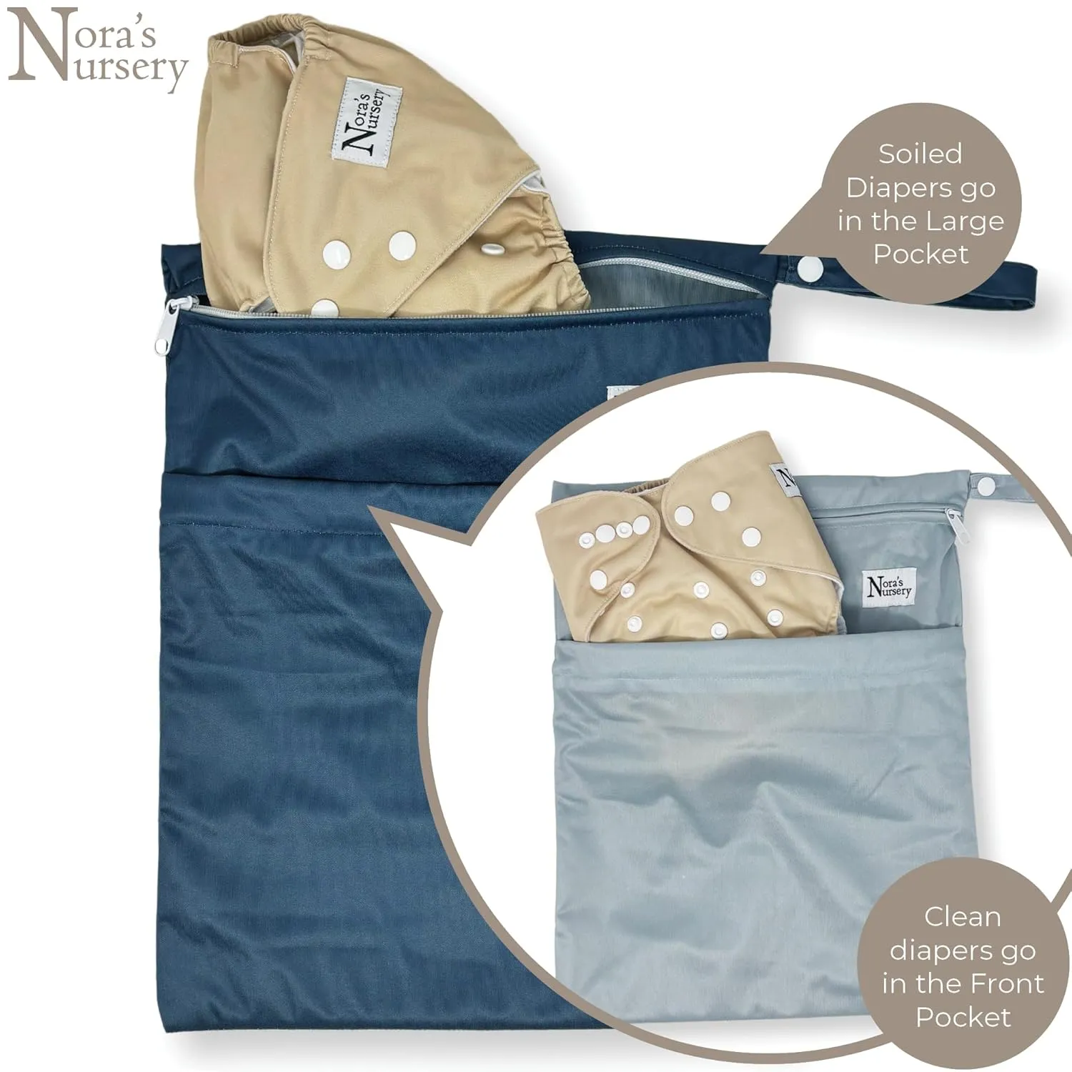 Nora's Nursery Wet Dry Bags with Two Zippered Pockets - Reusable and Washable for Swimming, Travel, Beach, Pool, Daycare, Cloth Diapers, Toiletries, and Wet Swimsuits - 11x15, Sea - 2-Pack