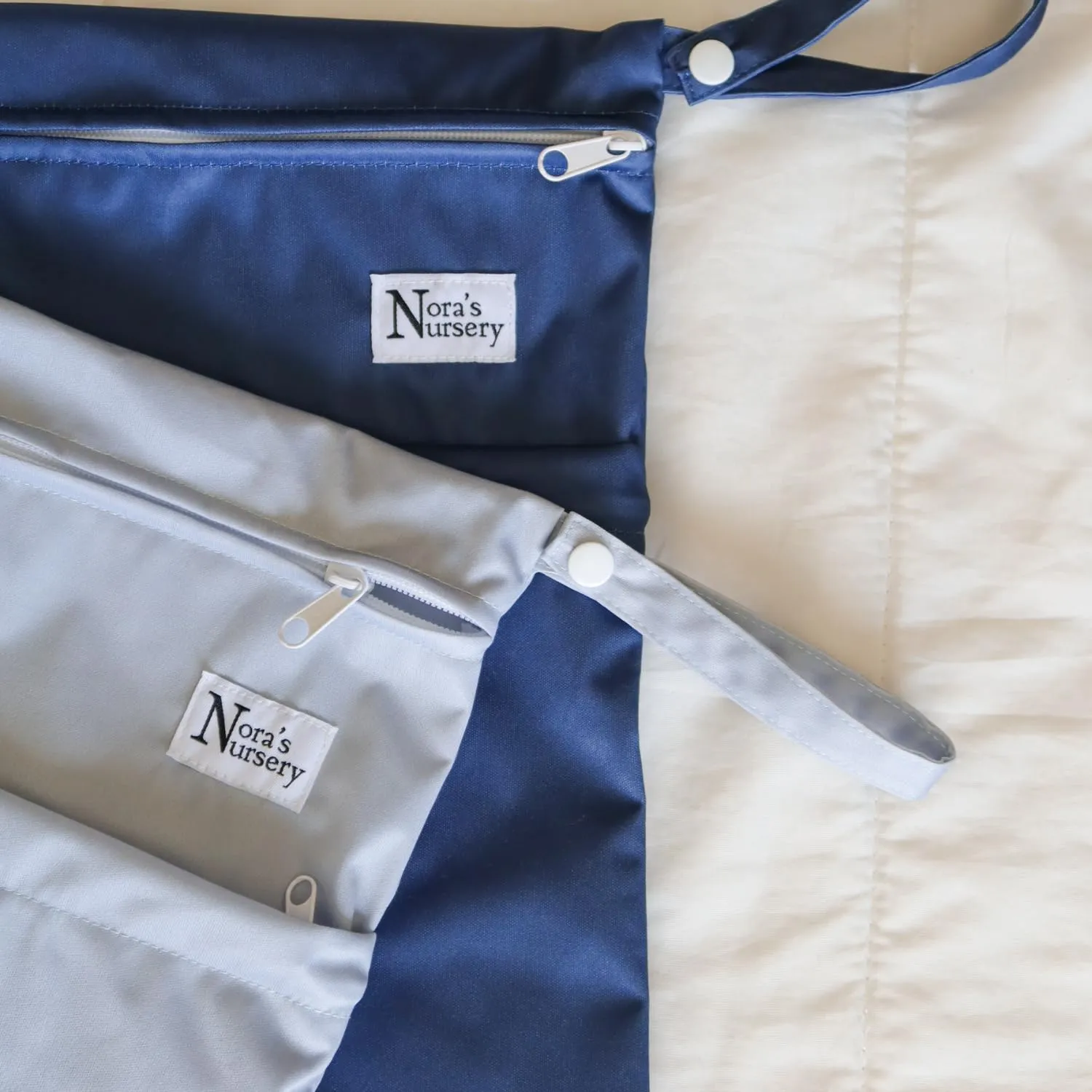 Nora's Nursery Wet Dry Bags with Two Zippered Pockets - Reusable and Washable for Swimming, Travel, Beach, Pool, Daycare, Cloth Diapers, Toiletries, and Wet Swimsuits - 11x15, Sea - 2-Pack