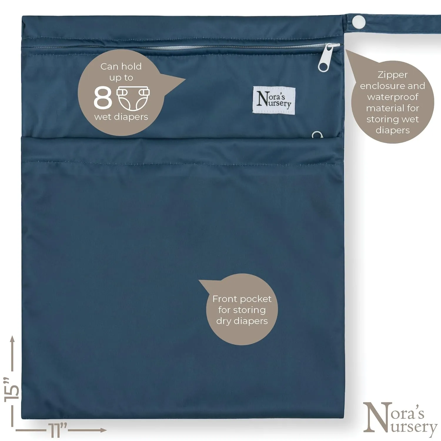 Nora's Nursery Wet Dry Bags with Two Zippered Pockets - Reusable and Washable for Swimming, Travel, Beach, Pool, Daycare, Cloth Diapers, Toiletries, and Wet Swimsuits - 11x15, Sea - 2-Pack