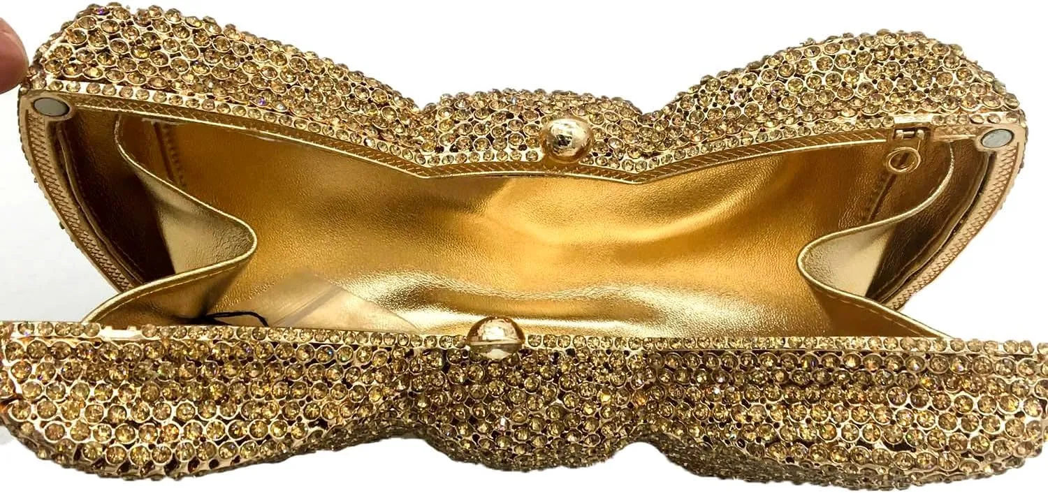 Novelty Bow Crystal Clutch Bag Women Designer Evening Handbags Bridal Party Rhinestone Clutch Purse Prom Bag,Small