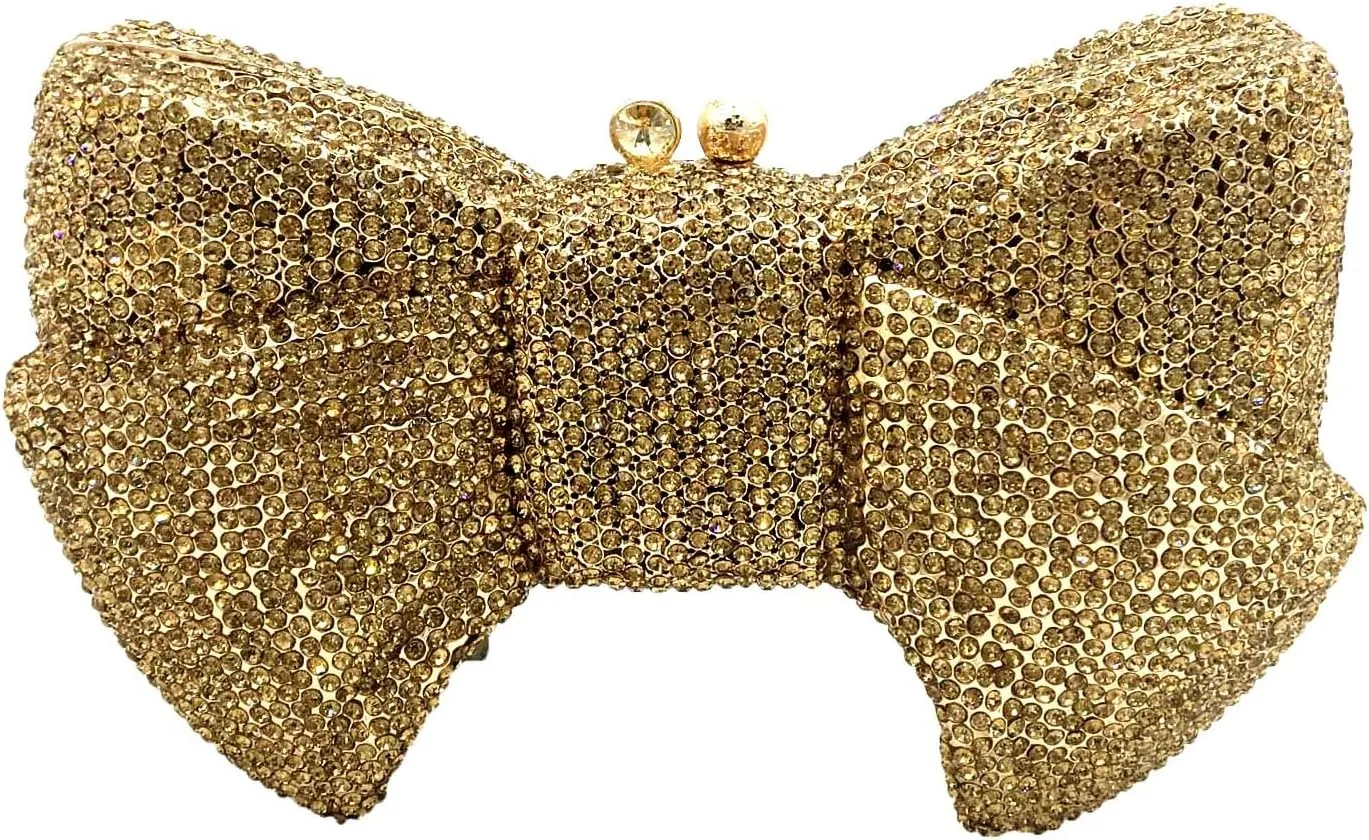 Novelty Bow Crystal Clutch Bag Women Designer Evening Handbags Bridal Party Rhinestone Clutch Purse Prom Bag,Small